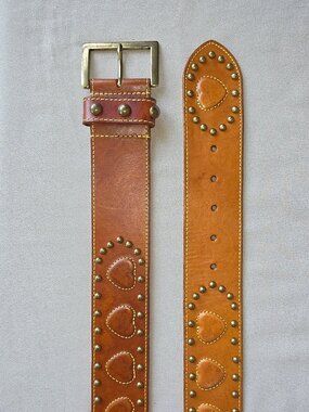 Betsey Johnson Vtg Women's Genuine Leather Belt Hearts Studded Ombré BB906 Sz M